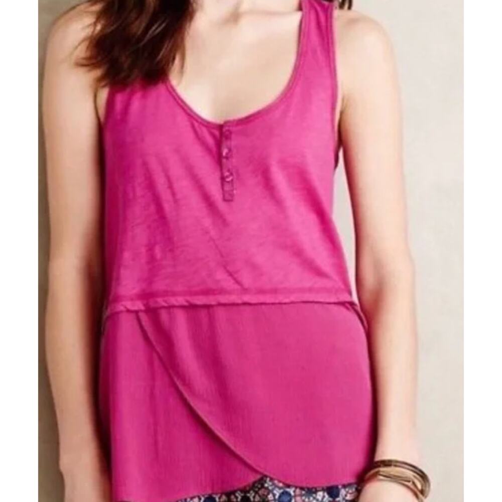 Anthropologie Little Yellow Button Signe Henley Tank Top Fuchsia Pink Size Small